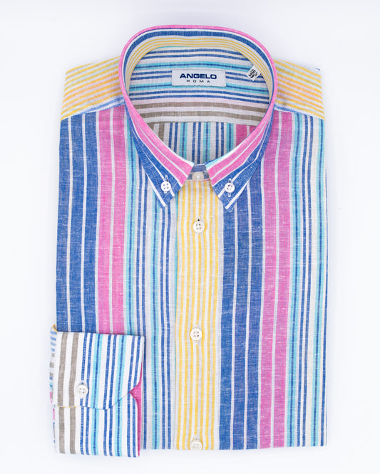 Regular fit shirt with pleats - French collar - patterned stripe