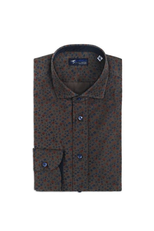 Regular fit shirt with pleats - French collar 100% printed velvet