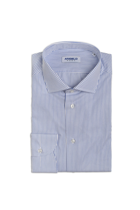 Regular shirt with pleats - French collar 100% cotton blue stripe