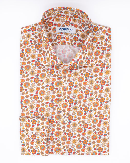 Regular fit shirt with pleats - French collar 100% printed cotton