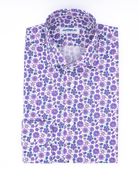 Regular fit shirt with pleats - French collar 100% printed cotton