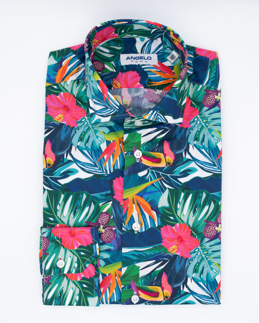 Regular fit shirt with pleats - French collar - Flower design