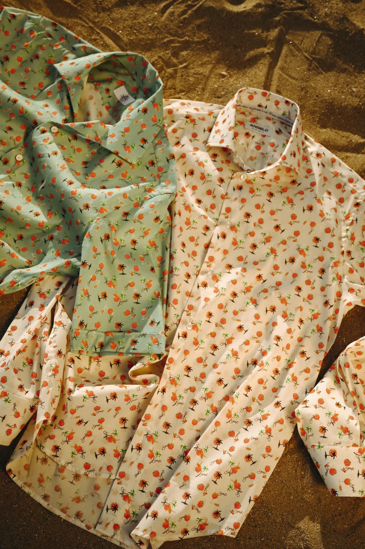 Camicie Angelo Roma con stampa spritz su sabbia