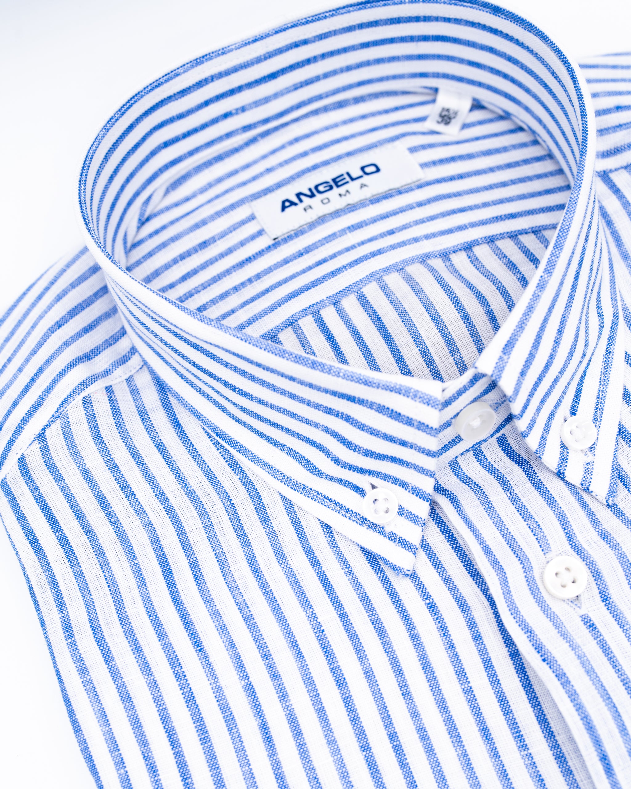 Regular fit shirt with pleats - button down collar 100% striped linen