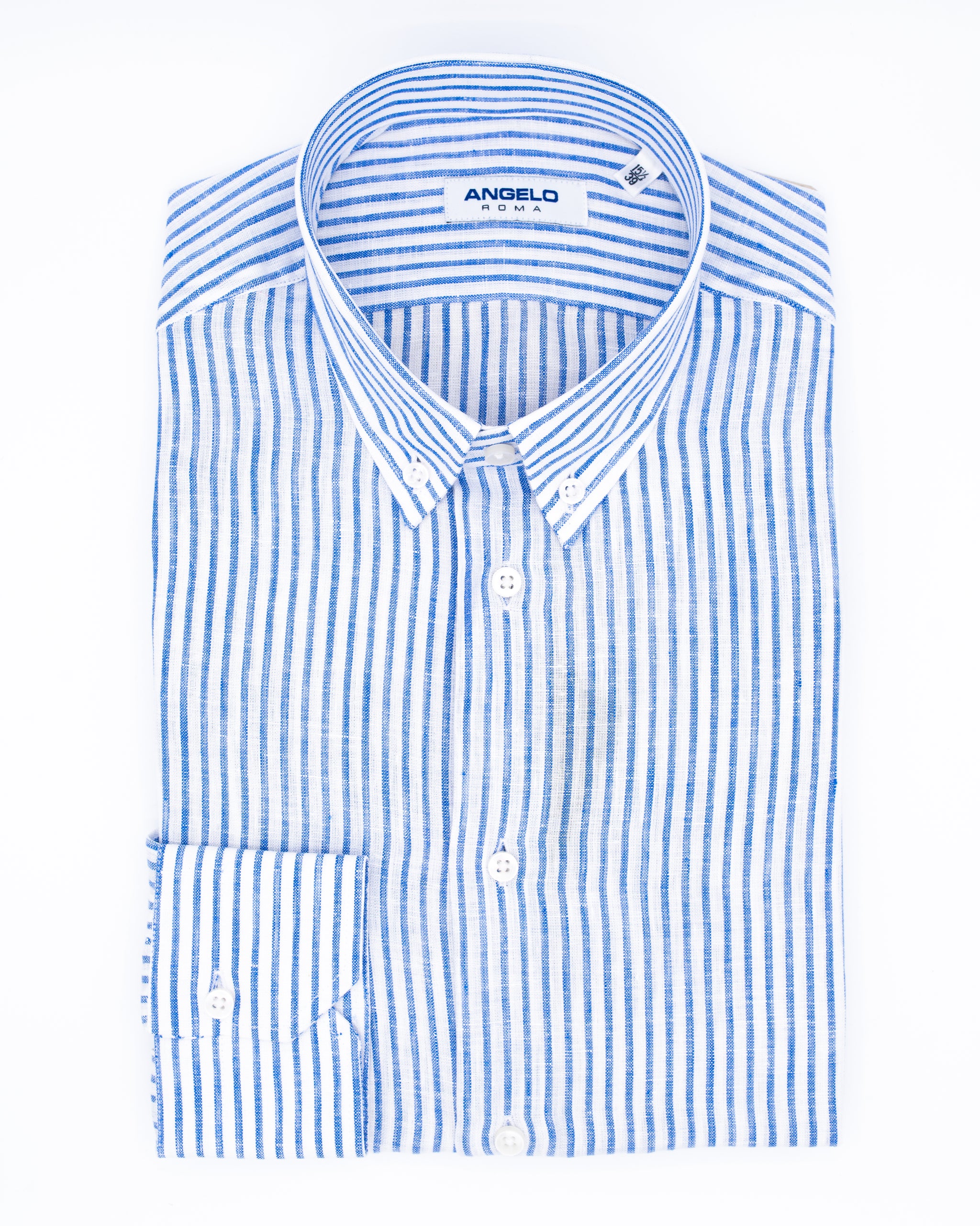 Regular fit shirt with pleats - button down collar 100% striped linen