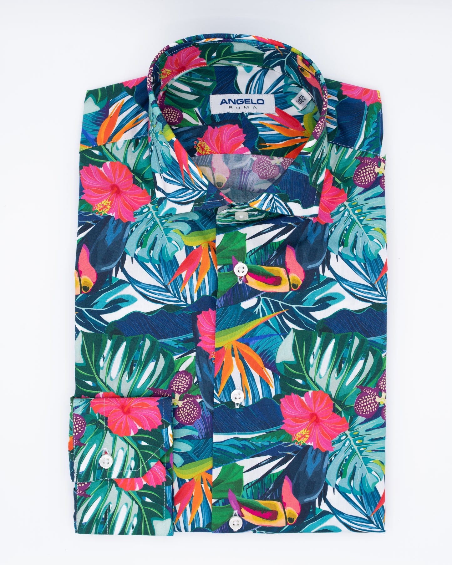 Regular fit shirt with pleats - French collar - Flower design